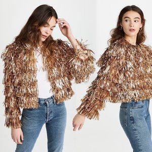 Alice + Olivia Fawn Metallic Gold Fringe Tinsel Jacket - Size XS